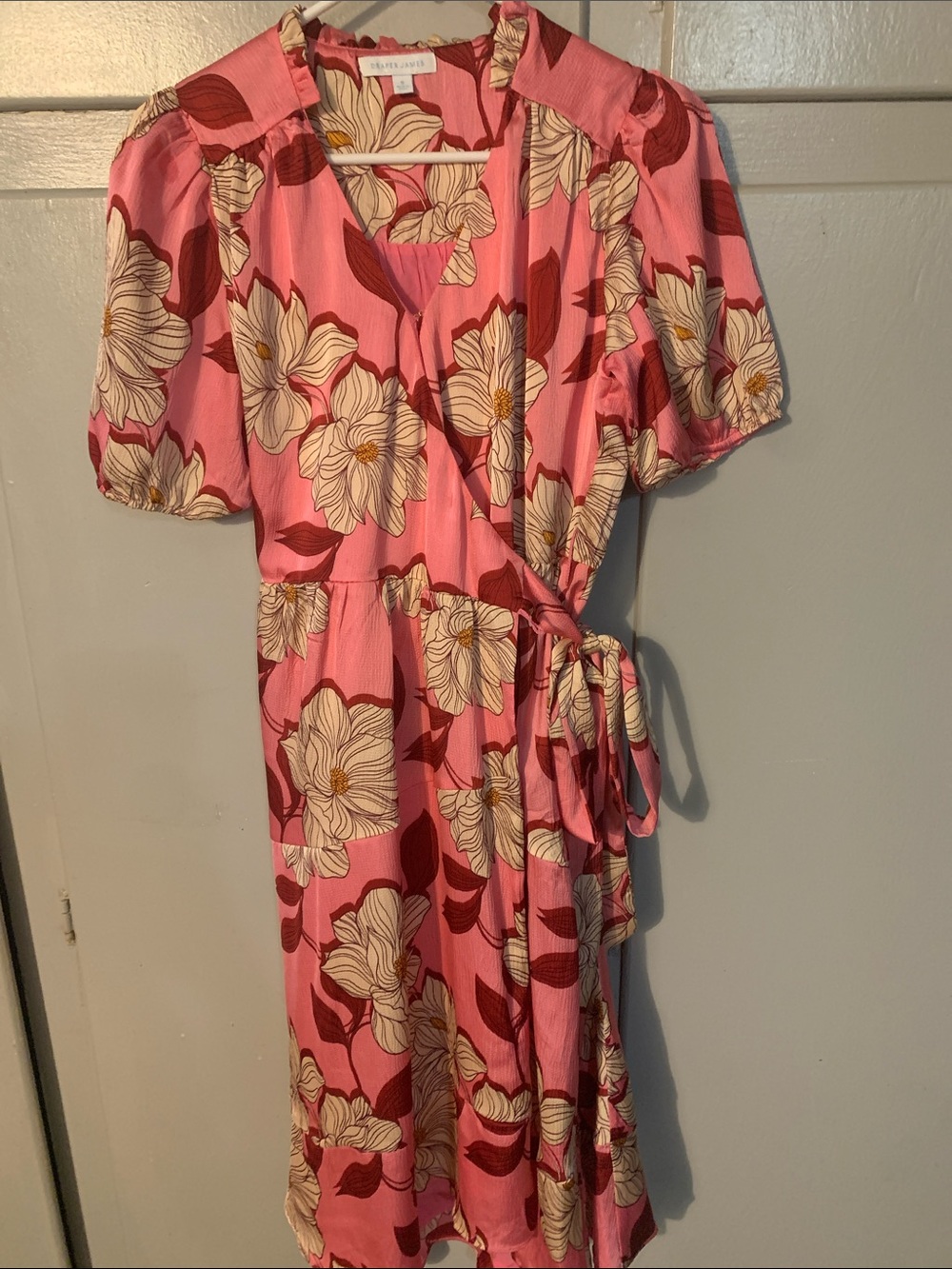 Floral Pink Wrap Dress with Tie Waist